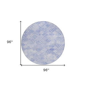 Homeroots 3' Geometric Blue Purple And Gray Washable Area Rug For Indoor And Outdoor Spaces, Durable Design 8' Round Polyester 603295