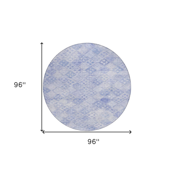 Homeroots 3' Geometric Blue Purple And Gray Washable Area Rug For Indoor And Outdoor Spaces, Durable Design 8' Round Polyester 603295