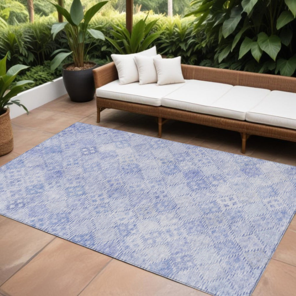 HomeRoots 9' X 12' Stylish Sky Blue and Ivory Geometric Indoor-Outdoor Area Rug - Durable, Washable & Versatile 603297