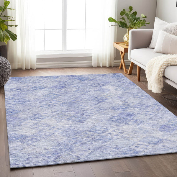 Homeroots 3' Geometric Blue Purple And Gray Washable Area Rug For Indoor And Outdoor Spaces, Durable Design 9' X 12' Polyester 603297