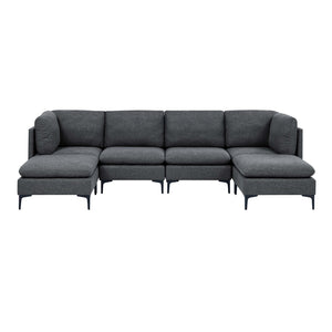 English Elm Linen Upholstered Modular Sectional Sofa with Tall Black Metal Legs for Open Living Dark Gray B2748S00113