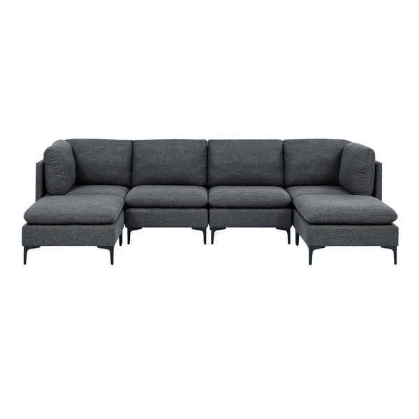English Elm Linen Upholstered Modular Sectional Sofa with Tall Black Metal Legs for Open Living Dark Gray B2748S00113