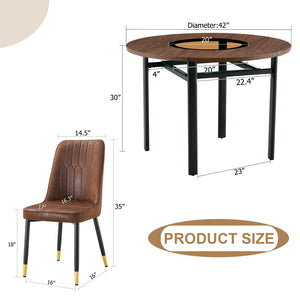 English Elm Table and Chair Set 42 Inch Round Wood Grain Top with Glass Inlay Modern Dining W1151S04491