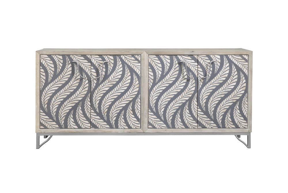 Basset Mirror Leia Server: Exquisite Mango Wood Design With Bone Inlay, Custom Iron Hardware & Contemporary Style Natural Wood,Bone,Metal,Mdf 6033-dr-576