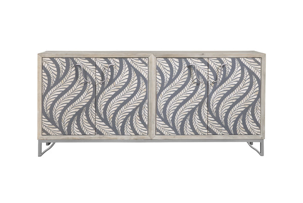 Basset Mirror Leia Server: Exquisite Mango Wood Design With Bone Inlay, Custom Iron Hardware & Contemporary Style Natural Wood,Bone,Metal,Mdf 6033-dr-576
