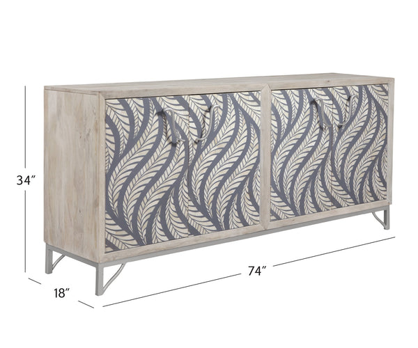 Basset Mirror Leia Server: Exquisite Mango Wood Design With Bone Inlay, Custom Iron Hardware & Contemporary Style Natural Wood,Bone,Metal,Mdf 6033-dr-576