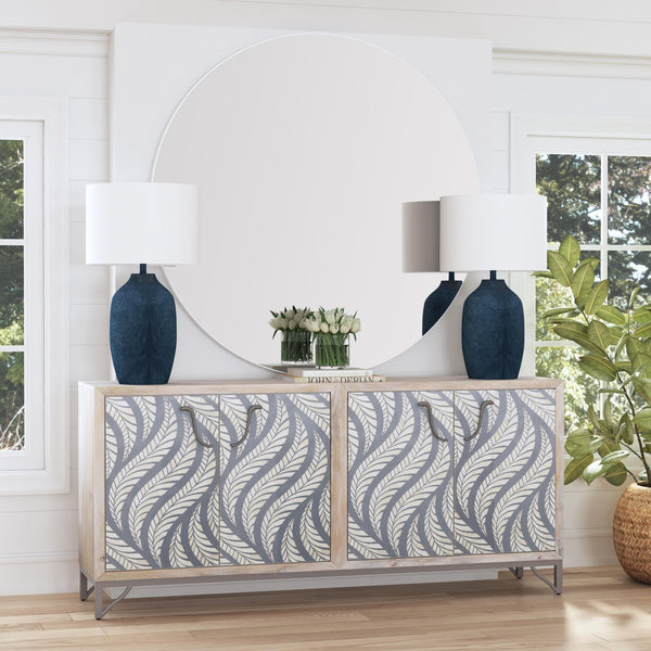 Basset Mirror Leia Server: Exquisite Mango Wood Design With Bone Inlay, Custom Iron Hardware & Contemporary Style Natural Wood,Bone,Metal,Mdf 6033-dr-576