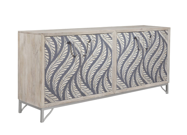 Basset Mirror Leia Server: Exquisite Mango Wood Design With Bone Inlay, Custom Iron Hardware & Contemporary Style Natural Wood,Bone,Metal,Mdf 6033-dr-576
