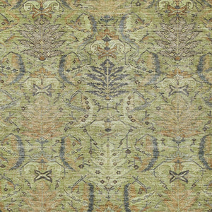 Homeroots 3' Artichoke Green Gray Tan Damask Washable Area Rug For Indoor And Outdoor Spaces, Durable Design 8' X 10' Polyester 603302