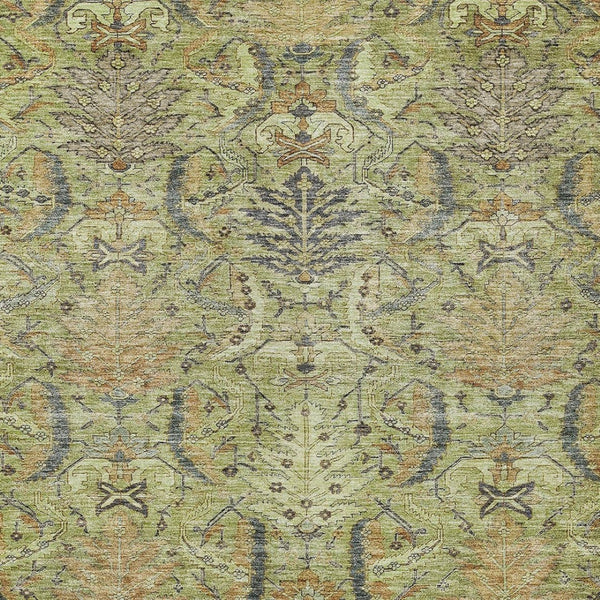 Homeroots 3' Artichoke Green Gray Tan Damask Washable Area Rug For Indoor And Outdoor Spaces, Durable Design 8' X 10' Polyester 603302