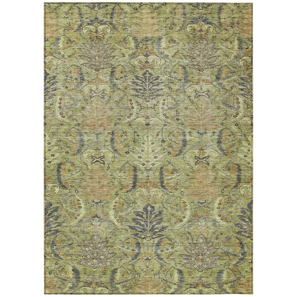 HomeRoots 9' Stylish Artichoke Green Damask Area Rug - Washable, Durable, Indoor/Outdoor Versatile Design 603303