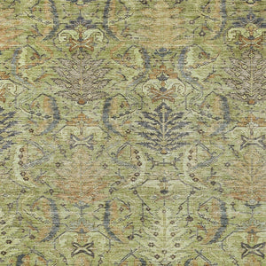 Homeroots 3' Artichoke Green Gray Tan Damask Washable Area Rug For Indoor And Outdoor Spaces, Durable Design 10' X 14' Polyester 603304