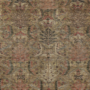 Homeroots 3' Artichoke Green Gray Tan Damask Washable Area Rug For Indoor And Outdoor Spaces, Durable Design 3' X 5' Polyester 603305