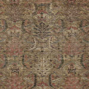 Homeroots 3' Artichoke Green Gray Tan Damask Washable Area Rug For Indoor And Outdoor Spaces, Durable Design 5' X 8' Polyester 603306