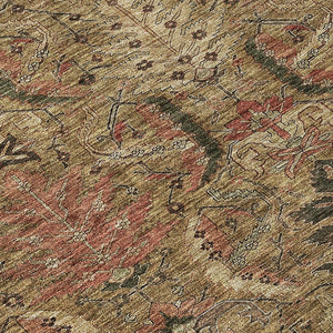 Homeroots 3' Artichoke Green Gray Tan Damask Washable Area Rug For Indoor And Outdoor Spaces, Durable Design 8' Round Polyester 603307