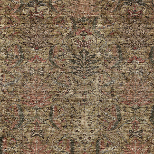 Homeroots 3' Artichoke Green Gray Tan Damask Washable Area Rug For Indoor And Outdoor Spaces, Durable Design 8' X 10' Polyester 603308