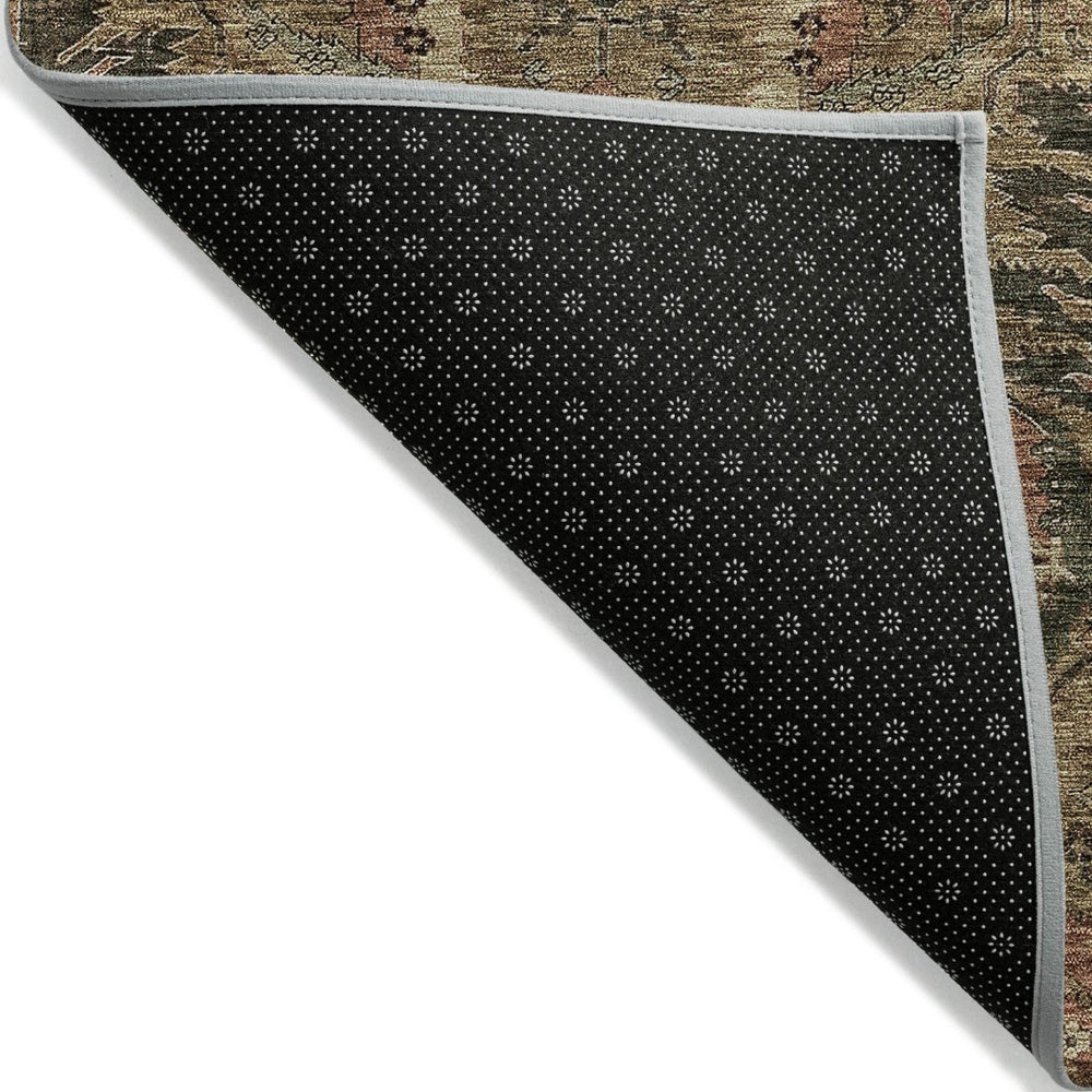 HomeRoots 9' X 12' Damask Area Rug in Brown Charcoal & Brick Red – Washable, Durable, Stylish for Indoors & Outdoors 603309