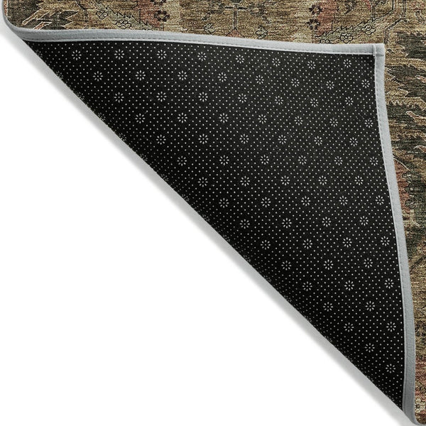 HomeRoots 9' X 12' Damask Area Rug in Brown Charcoal & Brick Red – Washable, Durable, Stylish for Indoors & Outdoors 603309