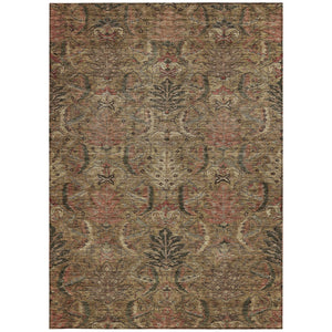 Homeroots 3' Artichoke Green Gray Tan Damask Washable Area Rug For Indoor And Outdoor Spaces, Durable Design 10' X 14' Polyester 603310