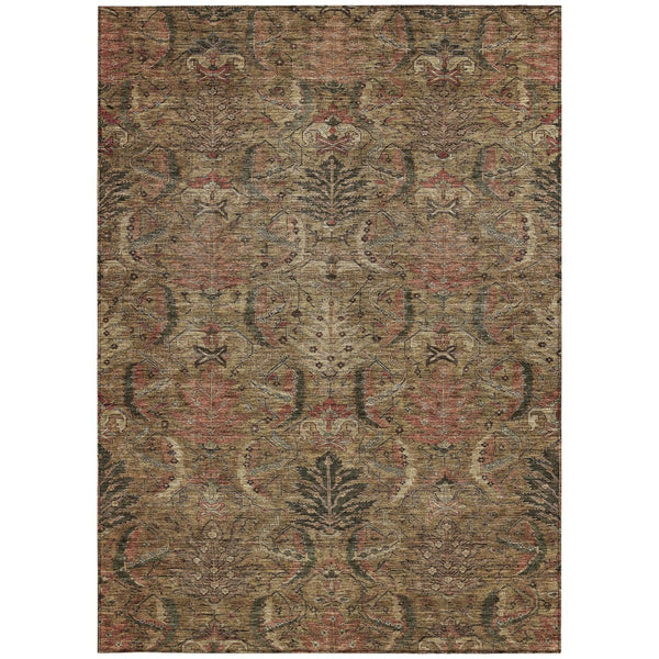 Homeroots 3' Artichoke Green Gray Tan Damask Washable Area Rug For Indoor And Outdoor Spaces, Durable Design 10' X 14' Polyester 603310