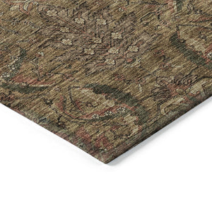 Homeroots 3' Artichoke Green Gray Tan Damask Washable Area Rug For Indoor And Outdoor Spaces, Durable Design 10' X 14' Polyester 603310