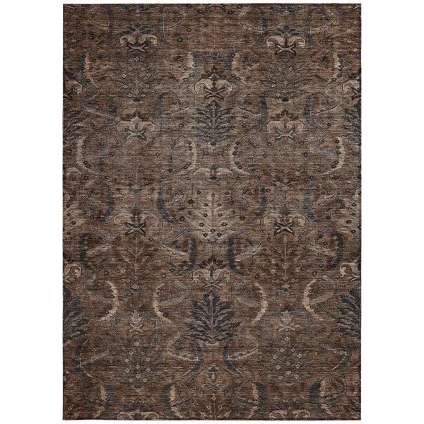 Homeroots 3' Artichoke Green Gray Tan Damask Washable Area Rug For Indoor And Outdoor Spaces, Durable Design 3' X 5' Polyester 603311