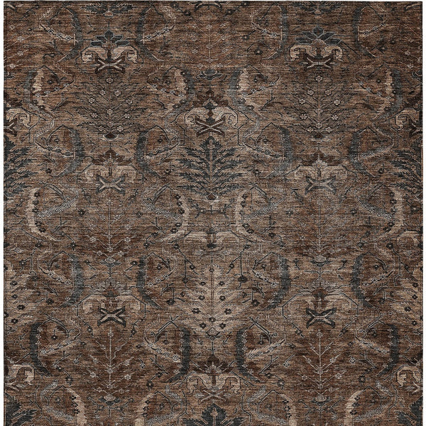 Homeroots 3' Artichoke Green Gray Tan Damask Washable Area Rug For Indoor And Outdoor Spaces, Durable Design 3' X 5' Polyester 603311