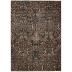Homeroots 3' Artichoke Green Gray Tan Damask Washable Area Rug For Indoor And Outdoor Spaces, Durable Design 5' X 8' Polyester 603312