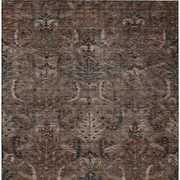 Homeroots 3' Artichoke Green Gray Tan Damask Washable Area Rug For Indoor And Outdoor Spaces, Durable Design 8' X 10' Polyester 603314