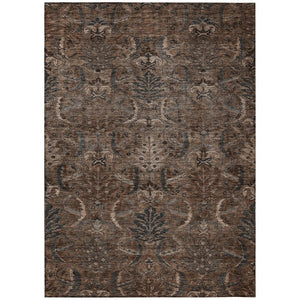 HomeRoots 9' X 12' Washable Damask Area Rug - Elegant Brown, Tan & Charcoal for Indoor/Outdoor Living Spaces 603315