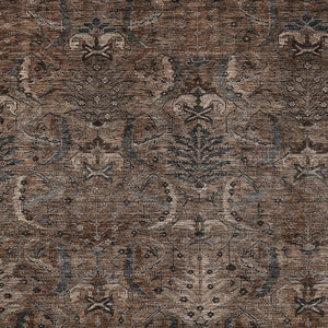 Homeroots 3' Artichoke Green Gray Tan Damask Washable Area Rug For Indoor And Outdoor Spaces, Durable Design 9' X 12' Polyester 603315