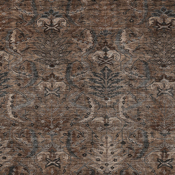 Homeroots 3' Artichoke Green Gray Tan Damask Washable Area Rug For Indoor And Outdoor Spaces, Durable Design 9' X 12' Polyester 603315