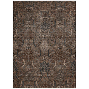 Homeroots 3' Artichoke Green Gray Tan Damask Washable Area Rug For Indoor And Outdoor Spaces, Durable Design 10' X 14' Polyester 603316