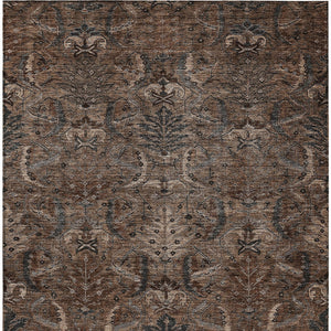 Homeroots 3' Artichoke Green Gray Tan Damask Washable Area Rug For Indoor And Outdoor Spaces, Durable Design 10' X 14' Polyester 603316