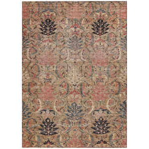 Homeroots 3' Artichoke Green Gray Tan Damask Washable Area Rug For Indoor And Outdoor Spaces, Durable Design 3' X 5' Polyester 603317