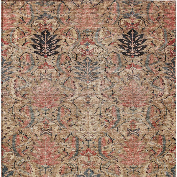 Homeroots 3' Artichoke Green Gray Tan Damask Washable Area Rug For Indoor And Outdoor Spaces, Durable Design 3' X 5' Polyester 603317