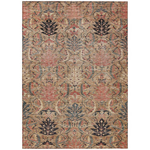 HomeRoots 5' Elegant Khaki Terra Cotta Black Damask Area Rug - Machine Washable, Durable for Indoor & Outdoor Use 5' X 8' 603318