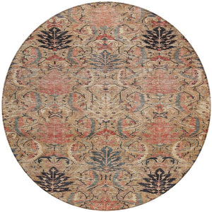 Homeroots 3' Artichoke Green Gray Tan Damask Washable Area Rug For Indoor And Outdoor Spaces, Durable Design 8' Round Polyester 603319