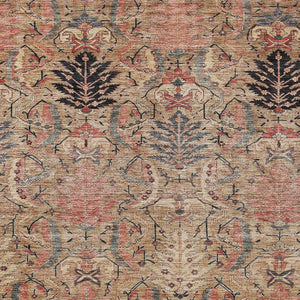 Homeroots 3' Artichoke Green Gray Tan Damask Washable Area Rug For Indoor And Outdoor Spaces, Durable Design 8' X 10' Polyester 603320