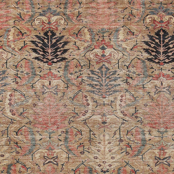 Homeroots 3' Artichoke Green Gray Tan Damask Washable Area Rug For Indoor And Outdoor Spaces, Durable Design 8' X 10' Polyester 603320