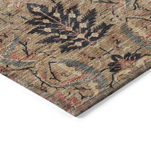 Homeroots 3' Artichoke Green Gray Tan Damask Washable Area Rug For Indoor And Outdoor Spaces, Durable Design 9' X 12' Polyester 603321