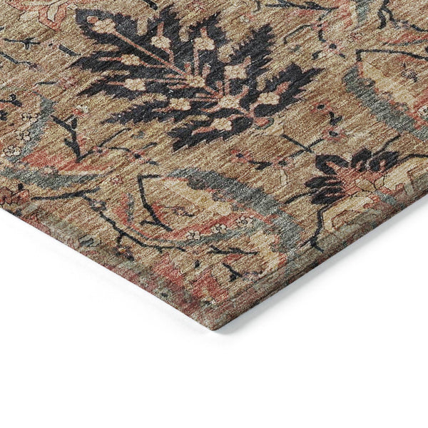 Homeroots 3' Artichoke Green Gray Tan Damask Washable Area Rug For Indoor And Outdoor Spaces, Durable Design 9' X 12' Polyester 603321