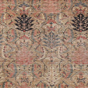 Homeroots 3' Artichoke Green Gray Tan Damask Washable Area Rug For Indoor And Outdoor Spaces, Durable Design 9' X 12' Polyester 603321