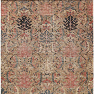 Homeroots 3' Artichoke Green Gray Tan Damask Washable Area Rug For Indoor And Outdoor Spaces, Durable Design 10' X 14' Polyester 603322