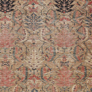 Homeroots 3' Artichoke Green Gray Tan Damask Washable Area Rug For Indoor And Outdoor Spaces, Durable Design 10' X 14' Polyester 603322