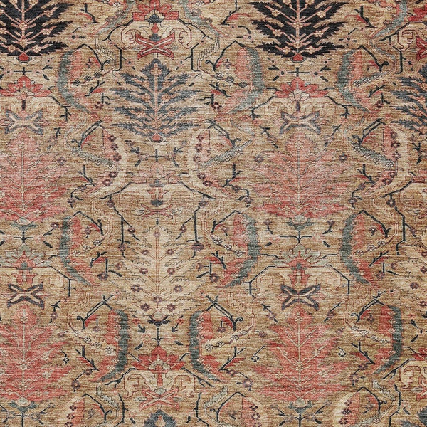 Homeroots 3' Artichoke Green Gray Tan Damask Washable Area Rug For Indoor And Outdoor Spaces, Durable Design 10' X 14' Polyester 603322