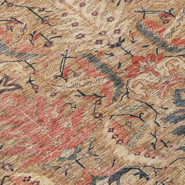 Homeroots 3' Artichoke Green Gray Tan Damask Washable Area Rug For Indoor And Outdoor Spaces, Durable Design 10' X 14' Polyester 603322