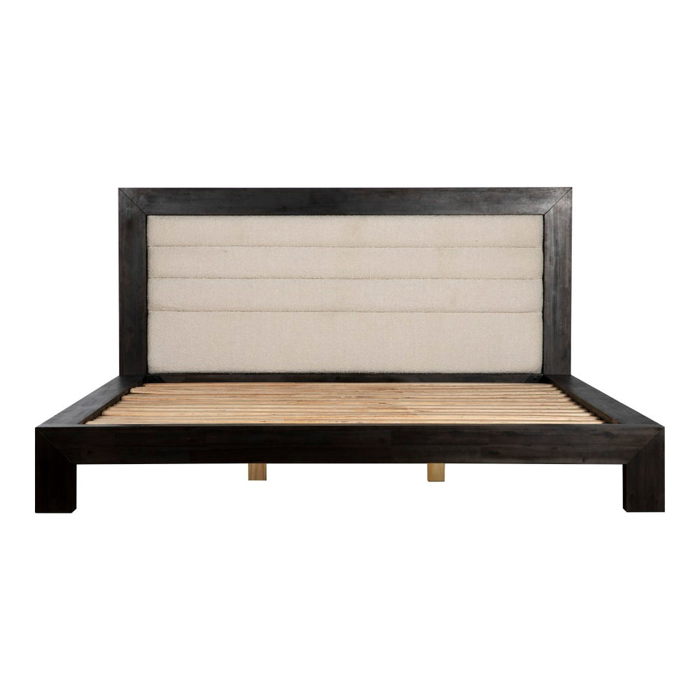 English Elm Ashcroft Channel Tufted Upholstered King Bed Tall Headboard Acacia Wood Accent Frame B2769S00016