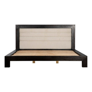 English Elm Ashcroft Channel Tufted Upholstered King Bed Tall Headboard Acacia Wood Accent Frame B2769S00016