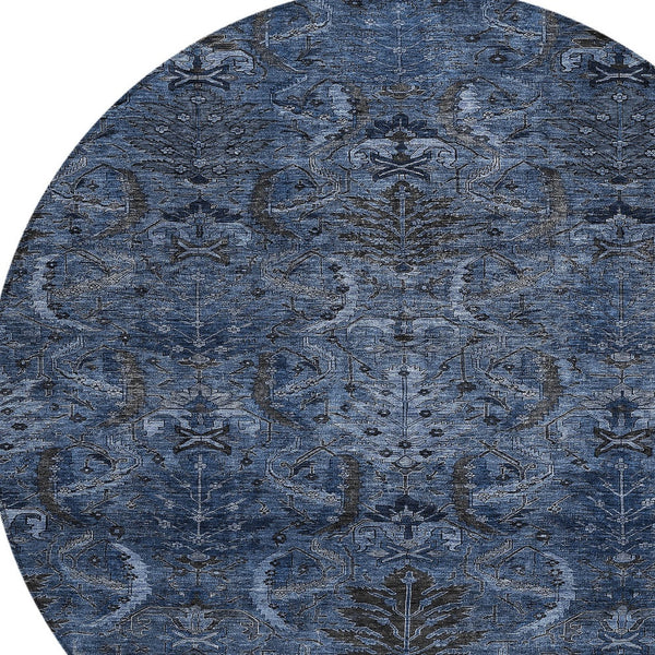 Homeroots 3' Artichoke Green Gray Tan Damask Washable Area Rug For Indoor And Outdoor Spaces, Durable Design 8' Round Polyester 603325